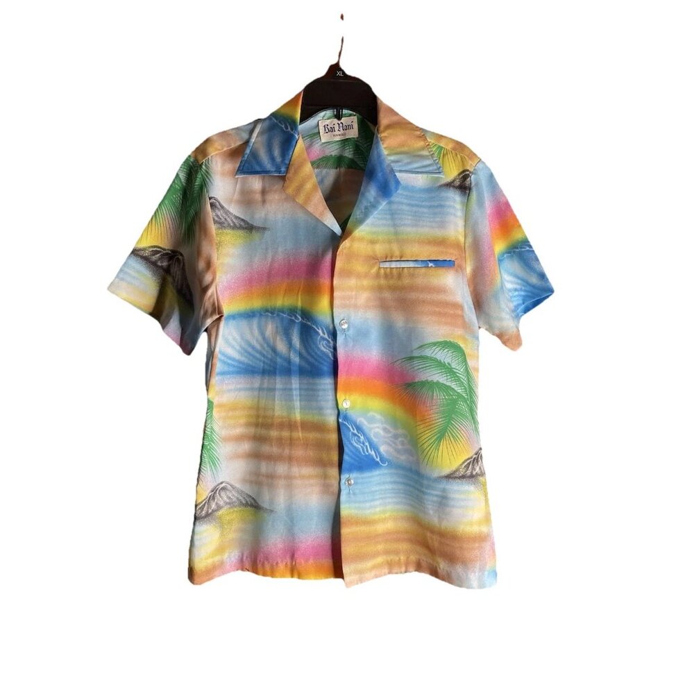 VTG Kai Nani Shirt Mens L Hawaiian Beach Floral Ocean Beautiful Pattern